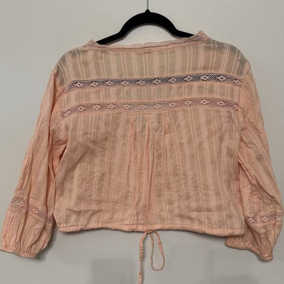 Free People Follow Your Heart Top Small Cropped V Neck Peach Boho Embroidered - Picture 3 of 5